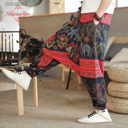 Men's Pants 2024 Spring/Summer Nepal Prints Cotton Linen Joggers Men Baggy Hippie Boho Gypsy Aladdin Cargo Pants Yoga Harem Pants Women YQ240108