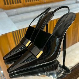 Luxury Dress Shoes Women Slingback Pump sandals High Heels 100mm Pointed Toes Patent Leather pumps Fashion Stiletto Heel Designer Wedding Party sandal