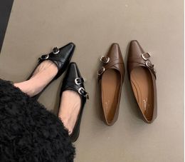 Designer Women Shoes Female Elegant Pointed Toe Mules Slip on Retro Flats Female Work Office Walking Shoes Ladies Moccasins