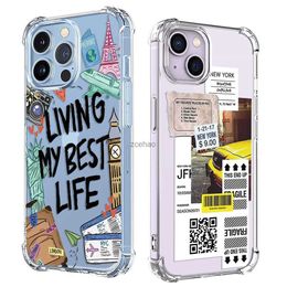 Cell Phone Cases New York London Sticker Labels Phone Case For iPhone 14 13 12 11 Pro X XS XR Max 7 8 Plus SE 2 3 Shockproof Soft TPU Back CoverL240105