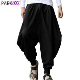 Men's Pants Men's Black Baggy Drawstring Boho Aladdin Harem Pants Casual Cotton Wide Crotch Dance Yoga Alibaba Hippie Pants Trousers 5XL YQ240108