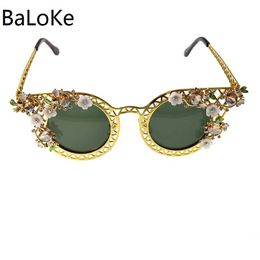 Sunglasses Cat Eye Sunglasses Women Brand Design Crystals Vintage Flower Decoration Full Frame Sun Glasses Oculos De Sol Feminino