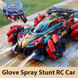 Drift RC Car With Led Lights Music 24G Glove Gesture Radio Remote Control Spray Stunt 4WD Electric Children Toys 240106