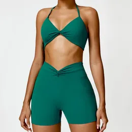 Active Sets Sport Outfit For Woman 2024 Lycra Gym Set Women Sportswear Push Up Workout Womens Clothes Two Piece Sports Bra Shorts Green