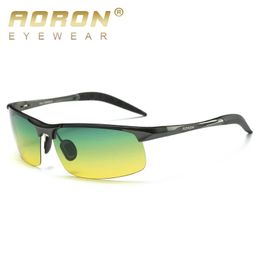 Sunglasses Aoron Aluminum Day Night Vision Men Sunglasses Polarized Glasses Brand Original Goggles Male Design Driving