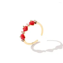 Cluster Rings Fashion Cute Strawberry Adjuestable Size Luxury Silver Plated Charm Party Fine Jewellery For Girl Gifts