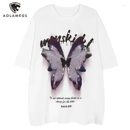 Men's T Shirts Butterfly Print T-Shirt American Retro Washed Distressed Tees Street Hip Hop Harajuku Tops Oversized Loose Short-Sleeves