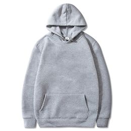 Grey Men Cotton Hoodie Solid Color High Quality Men Clothing Oversized Pullover Casual Big Size Sweatshirt Basic Hoody S-5XL 240106