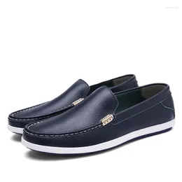 Dress Shoes 2024 Men Loafers Fashion Genuine Leather Casual Flat Slip - On Driving Footwear Boat Shoe Comfortable Lazy Male