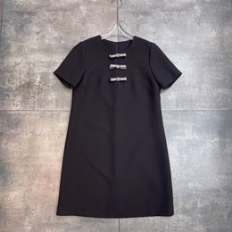 10063 XL 2024 Milan Runway Dress SPring CrewNeck Short Sleeve Above Knee Black Brand Same Style Womens Dress Fashion High Quality weilanG217