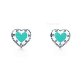 Stud 1 S925 Sterling r Heart-shaped Series Earrings Classic Fashion Exclusive Blue Enamel Splash Jewellery Ra0b SDEW