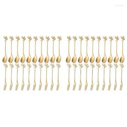 Forks Dessert Spoon Fork Set 40 Pcs 4.7 Inch Cake Coffee Creative Gold Leaf Fruit 10 Drop Delivery Home Garden Kitchen Dining Bar Flat Otygp