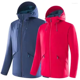 Men's Jackets Men Softshell Jacket Winter Solid Hooded Waterproof Windbreak Outdoor Fleece Coat Custom