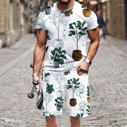 Men's Tracksuits Summer Sportswear 2 Piece Set T-shirt Shorts Workout Clothes 3D Ethnic Retro Flowers Print Color Jogging Homme