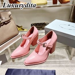 High quality Designer Womens High Heels Luxury Dinner Leather Sandals Fashion Design Casual Muller Shoes Office Girl Bar Shoes for ladys triangle heel YMPR 0077