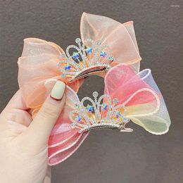 Hair Accessories Chiffon Rhinestone Temperament Women Ribbon Hairpins Korean Style Wear Crown Bow Clip Children Cloth