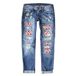 Women's Jeans Korean Hole Women Fashion Loose High Waist Denim Pants Straight Patch Patchwork Harem Cowboy Trousers