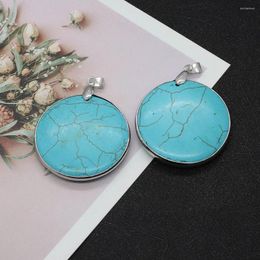 Charms Natural Stone Amulet Round Pendant Turquoise Copper Wrap 40mm Fashionable For DIY Necklace Charm Handmade Jewelry