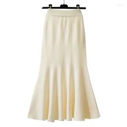 Skirts Knitted Long Skirt Women Fashion 2024 Korean Autumn Winter Mid-Calf Casual Solid Color Elegant Women's