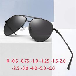 Sunglasses Double Beam Pilot Sunglasses Men Polarized Metal Minus Lens Driving Prescription Sunglasses Male 0 0.5 0.75 1.0 to 6.0