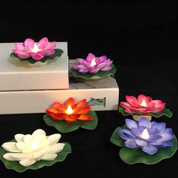 Candles 1PC Artifical Floating Lotus Night Light 10cm Flower Lotus Lamp Waterproof Lights Christmas Garden Pool Pond Fountain Decoration