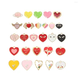 Pendant Necklaces 10pcs/Lot Heart Shape Oil Enamel DIY Charms For Bag Earring Necklace Jewelry Making Handmade