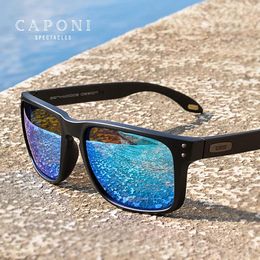 Sunglasses Caponi Blue Mirror Sunglasses Men Tr90 Frame Polarized Uv Ray Cut Lense Eyewear Vintage Fashion Square Men's Sun Glasses Cp9417