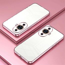 Cell Phone Cases Nova 11 Plating Case Transparent Shockproof Cover For Huawei Nova 11 Pro 7i 8i 9 10 SE Pro Y90 5T Phone Case Soft Capa Nova11L240105