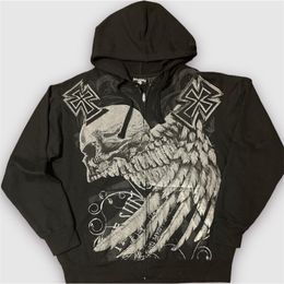 Skull Angel Print Street Y2k Retro Casual Women Loose Hoodie Fashion Sports Shirt Hip Hop Punk Gothic Coat Super Dalian Hoodie 240106