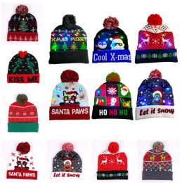 Christmas LED Beanie Hat Adults Kids Flashing Light Hats Santa Claus Snowman Reindeer Elk Festivals Hats Winter Warm Crochet Beanie ZZ