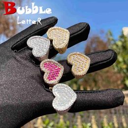 Cluster Rings Bubble Letter New Baguette Heart Ring for Women Pink Stones Glossy Girls Rose Gold Plated Hip Hop Jewellery YQ240109