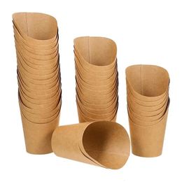 100pcs Paper Cups French Popcorn Holder Cones Disposable Kraft Cup Fry Dessert Fries Ice Cream Charcuterie Containers Take Out 240108