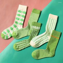 Women Socks 5 Pairs Of Small Fresh Fried Dough Twists Plaid Cotton Comfortable And Breathable Middle Tube