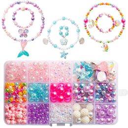 Bead Jewellery DIY Kids Making Kit for Girls with Mermaid Starfish Shell Unicorn Creativity Beading Kits