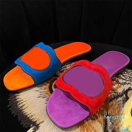 Designer slippers female Women lnterlocking cut out slide sandal summer flat Skin of the beach tourism word