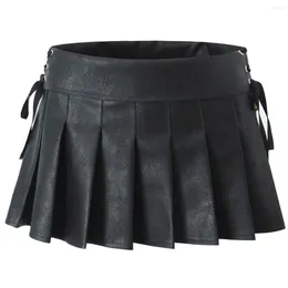 Skirts PU Leather Slim Skorts Sweet Pleated Mini Skirt Sexy Low Waist Super Short Chic