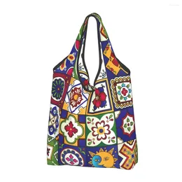 Shopping Bags Southwest Decor Wall Art Mexican Tile Bag For Groceries Foldable Southwestern Talavera Tiles Grocery Tote