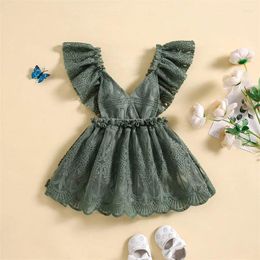 Girl Dresses Baby Lace Romper Dress Sleeveless V Neck Elastic Waist Ruffle Bodysuit Born Clothes