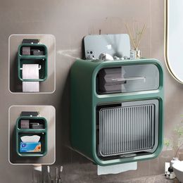 PunchFree Paper Holder Waterproof Toilet Tissue Storage Box WallMounted Double Layer Bathroom 240109