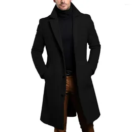 Men's Trench Coats Black Coat For Men Long Wool Blends Overcoat Single Breasted Luxury Top Cold Resistant Business Look