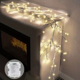1pc LED Lighting Birch Garland String Light, 1.8m/5.9FT 48 LED Battery Operated, With Timer Pre-lit Twig Vine Lights, For Christmas Fireplace Mantle Table Decoration.