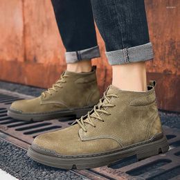 Boots Classic Suede Leather Men With Fur Lace Up Ankle Autumn And Winter Footwear For Male Hombres Botas