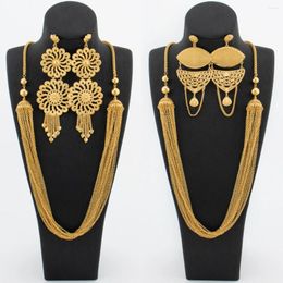 Necklace Earrings Set Luxury Jewellery For Women Large With Chain Dubai Ethiopian Flower Long And Bride