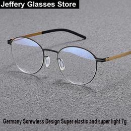 Germany Screwless Fashion Round Glasses Frames Men Women Ultralight 7g Optical Eyeglasses Myopia Prescription Eyewear Spectacle 240109