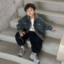 Trousers Boy Pant 2024 Winter Baby Thickened Fleece Cargo Overalls Snowflake Velvet Austenite Clothes Solid Cuffed Loose Pants