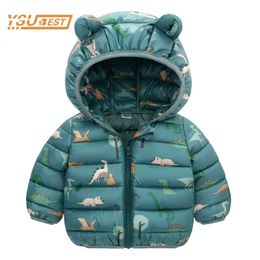 Winter Baby Boys Girls Long Sleeve Cartoon Dinosaur Down Jacket 1-5Yrs Kids Baby Jacket Thicken Children Hooded Zipper Coat 240108