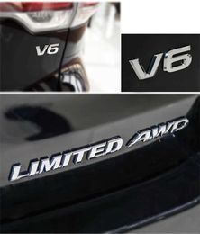 3D Metal Silver LIMITED AWD V6 Emblem Car Fender Trunk Decal For TOYOTA Highlander LIMITED AWD V6 Sticker Accessories