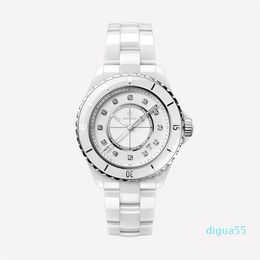 Ladies fashion elegant watch famous designer to create white and black ceramic manufacturing diamond inlaid glow-in-the-dark