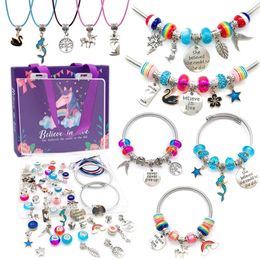 Bracelet Kit Charm Bead Jewellery Making Set Unicorn Mermaid Craft Gift for Little Girl Kid Multi Colours