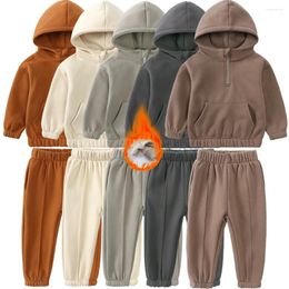 Clothing Sets 2024 Winter Warm Fleece Toddler Baby Boys Set Girls Tracksuit Hoodies Zipper Sweatshirts Pants Clothes Kids Suit 2Pcs